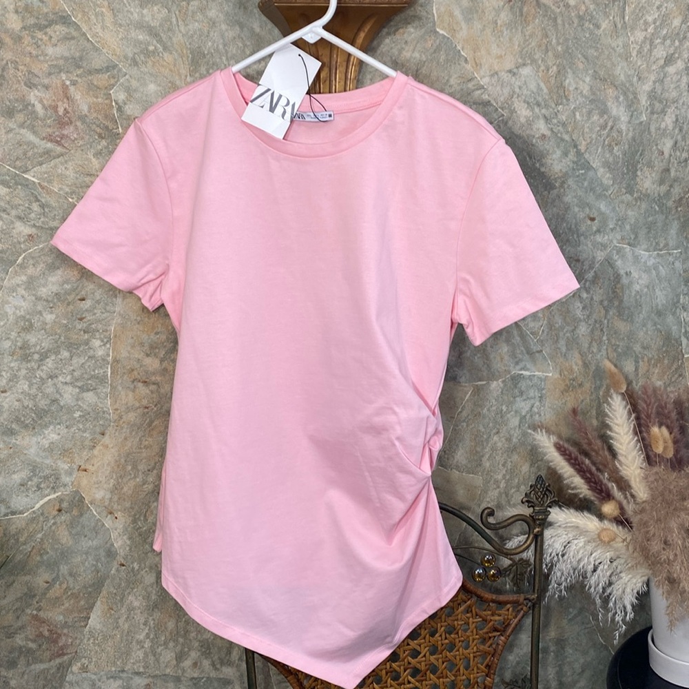 Zara 🌹 stunning pink shirt, top blouse, tunic T-shirt with rouching